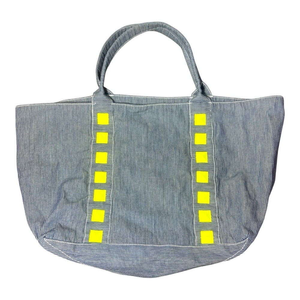 JET JOHN ESHAYA Striped Blue Tote Bag with Neon Yellow Studs